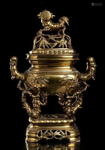 A LARGE GILT METAL INCENSE BURNER China, 20th century