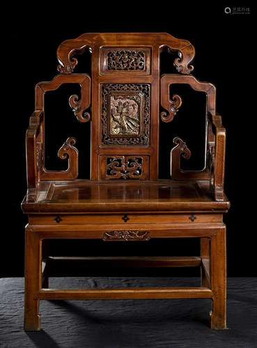 A SMALL CARVED WOOD ARMCHAIR China, early 20th century