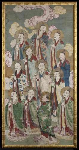 A LARGE INK AND COLOURS ON SILK DAOIST PAINTING China,