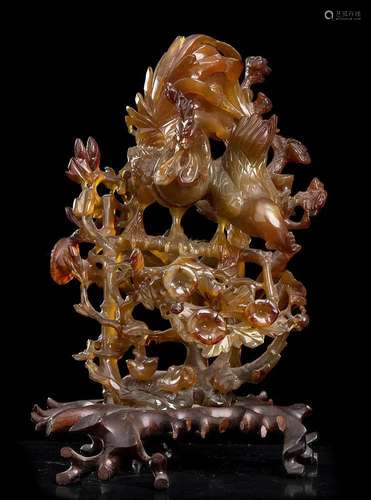 AN AGATE FLORAL COMPOSITION China, 20th century