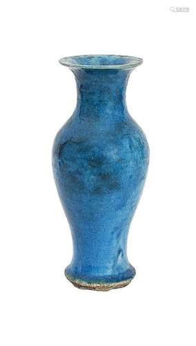 A TURQUOISE GLAZED PORCELAIN BALUSTER VASE China, Qing