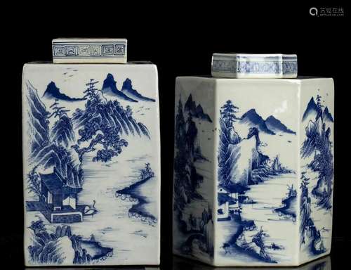 TWO 'BLUE AND WHITE' PORCELAIN VASES AND LID China...