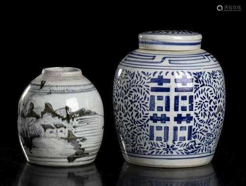 TWO 'BLUE AND WHITE' PORCELAIN VASES, ONE WITH LID