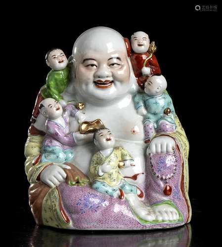 A 'FAMILLE ROSE PORCELAIN BUDAI WITH CHILDREN China,