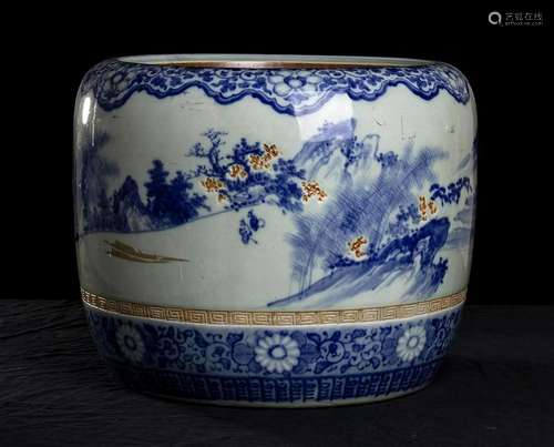 A 'BLUE AND WHITE' PORCELAIN CACHEPOT China or Jap...