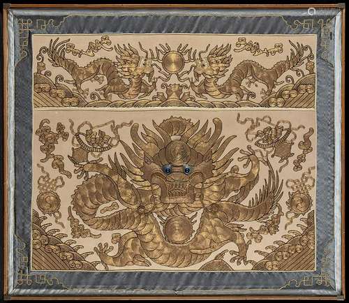 A LARGE EMBROIDERED SILK 'DRAGON' PANEL China, 20t...