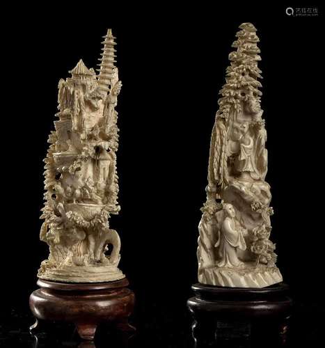 TWO IVORY LANDSCAPES WITH FIGURES China, early 20th