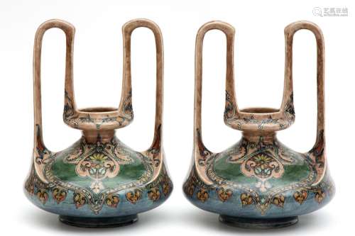 A pair of Art Nouveau Mijnlieff Utrecht vases