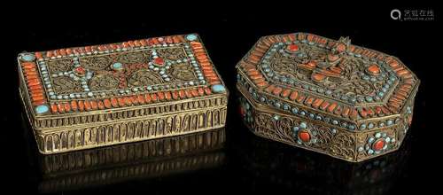 TWO INLAID METAL BOXES Nepal, 20th century