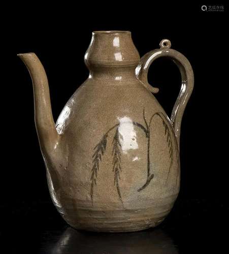 A CÃ‰LADON-GLAZED AND IRON DECORATED CERAMIC EWER