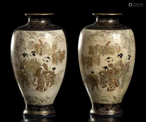 A PAIR OF 'SATSUMA' STYLE CERAMIC BALUSTER VASES J...