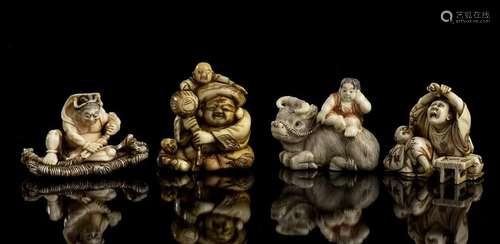 FOUR IVORY NETSUKE Japan, Meiji period