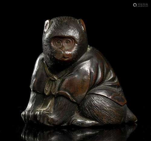 A SMALL BRONZE OKIMONO WITH A MONKEY Japan, Meiji