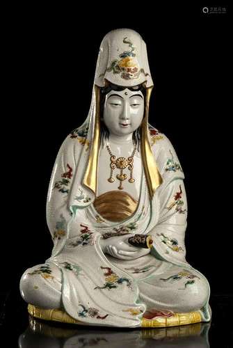 A LARGE PORCELAIN 'SATSUMA' STYLE KANNON Japan, ea...