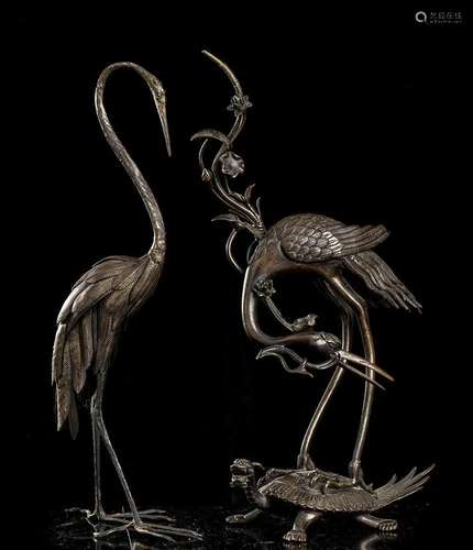 TWO BRONZE CRANES Japan, Meiji period