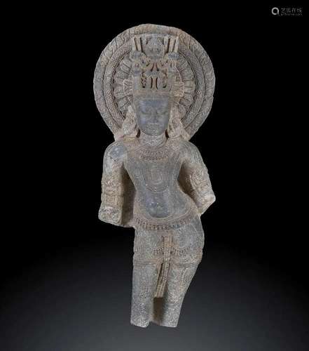 A BLACK SCHIST SCULPTURE WITH VISHNU India, Bihar,