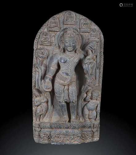 A BLACK SCHIST STELE WITH PADMAPANI India, Bihar, Pala,