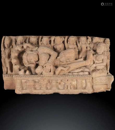 A STONE RELIEF WITH YASHODA NURSING KRISHNA Central