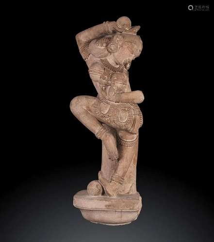 A STONE SCULPTURE WITH A DANCING APSARA India,