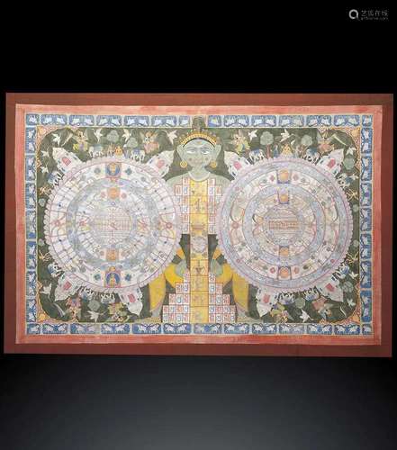 A INK AND COLORS ON FABRIC JAIN PAINTING India,