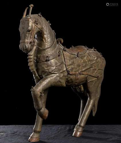 A WOODEN AND COPPER HORSE India, 20th century