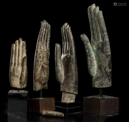 FOUR BRONZE HANDS OF BUDDHA Thailand, Ayutthaya style