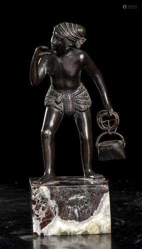 A SMALL BRONZE FIGURE OF A FARMER probably Thailand,