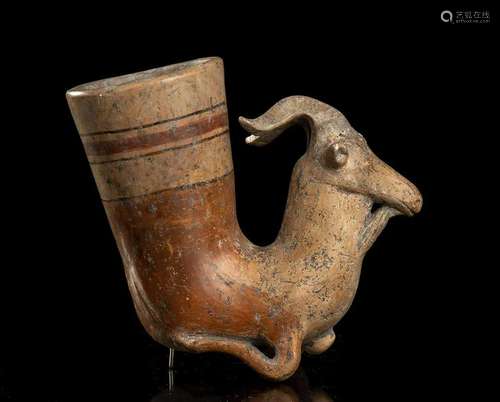 A PAINTED POTTERY ZOOMORPHIC CONTAINER, RHYTON Iran,