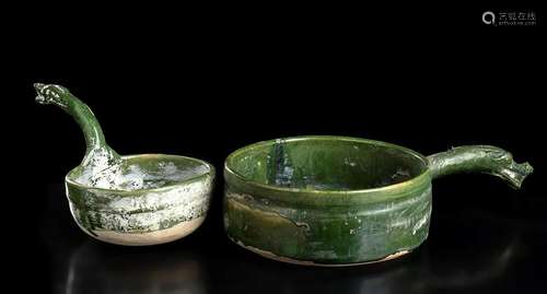 TWO GREEN GLAZED CERAMIC VESSELS Iran, 17th century