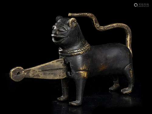 A LION SHAPED BRASS PADLOCK AND KEY Iran, 18th century