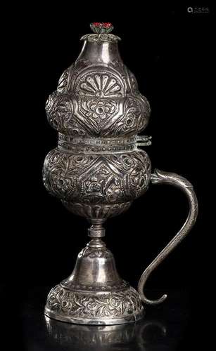 A SILVER CONTAINER AND LID Iran, Qajar dynasty, 19th