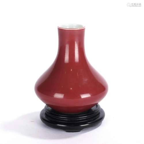 Red Glaze Bottle Vase, with Wood Stand