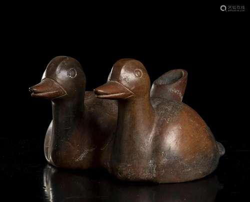 A POTTERY EWER SHAPED AS TWO DUCKS Mexico, Colima