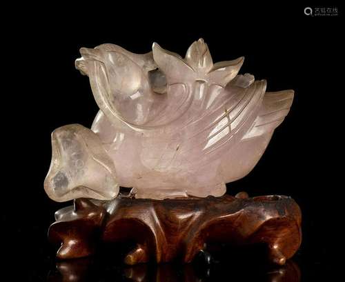 A PINK QUARTZ BIRD China, 20th century