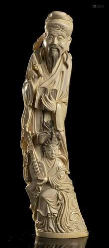 AN IVORY SAGE WITH A FEMALE FIGURE China, early 20th