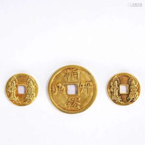 There Chinese Silver Gilding Coins