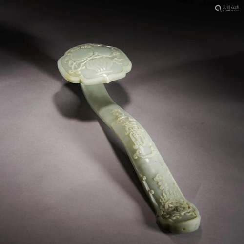 Chinese Celadon Jade Fu&Shou Ruyi Sceptre