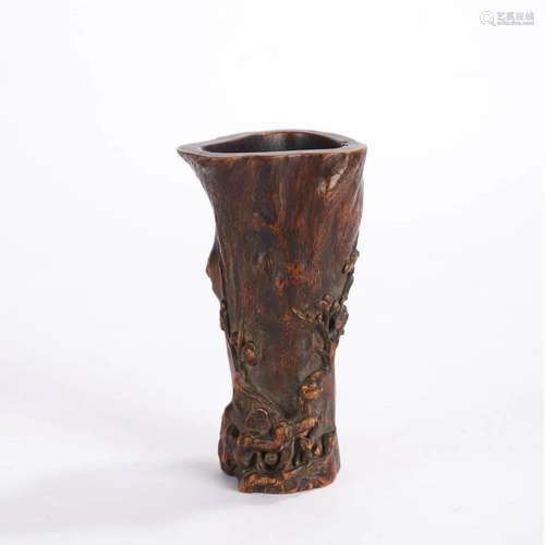 Carved Chinese Agarwood Plum Blossom Brush Pot