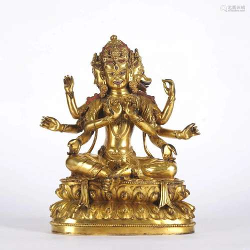 Gilt Bronze Figure of Eight Armed Buddha