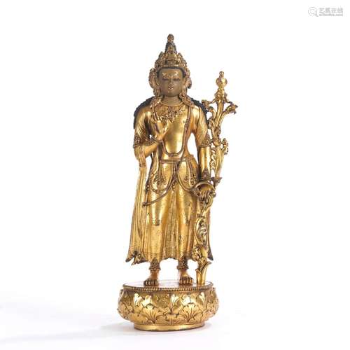 Gilt Bronze Figure of Standing Avalokitesvara