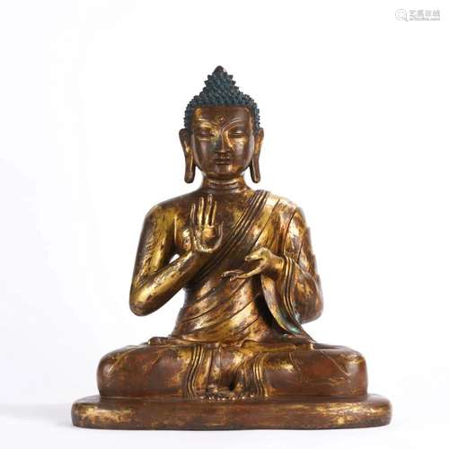 Gold Painted Bronze Figure of Shakyamuni