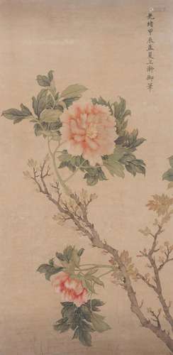 Chinese Peony Painting Scroll