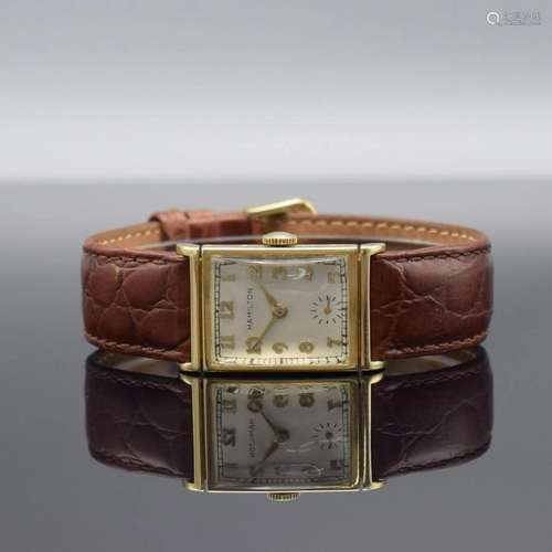 HAMILTON rectangular 14k yellow gold wristwatch