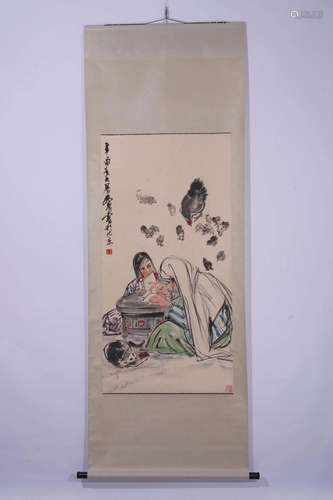 Huang Zhou, Chinese Figure Painting Scroll