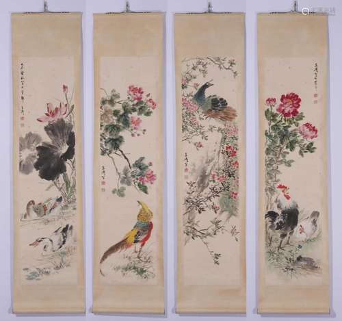 Wang Xuetao, Four Chinese Flower & Bird Painting