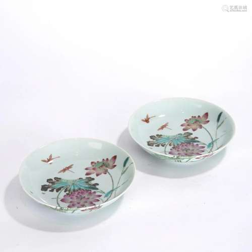 Pair of Famille Rose Floral Plates