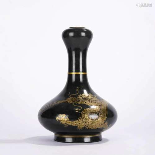 Gilt Decorated & Aubergine Glaze Dragon Bottle Vase