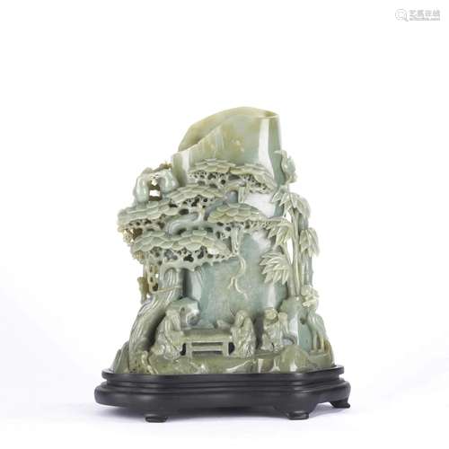 Chinese Celadon Jade Scholars & Pine Vase