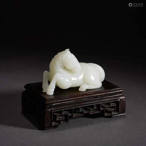 Carved White Jade Horse Ornament