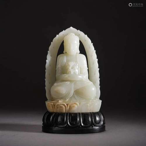 Carved White Jade Figure of Shakyamuni